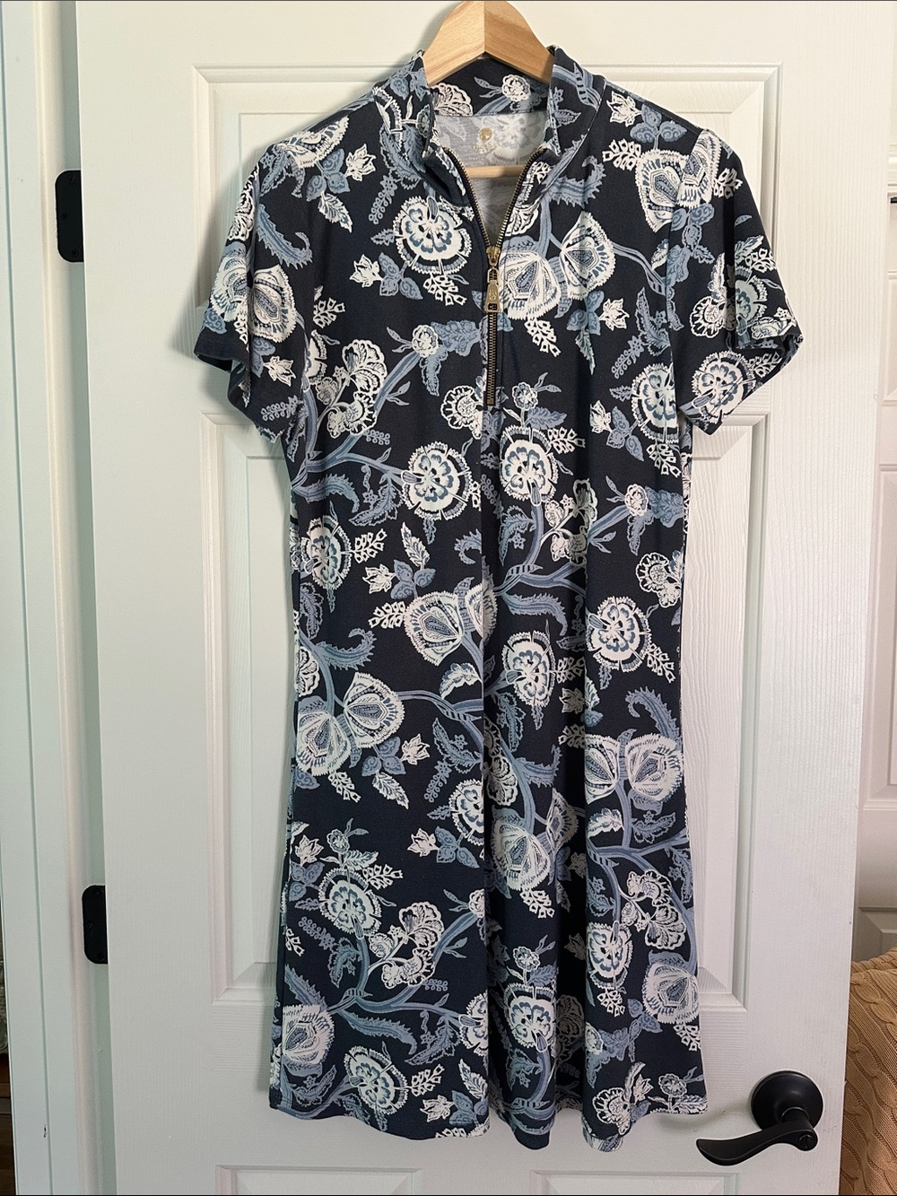 Spartina 449 Navy Floral Zip-Front Midi Dress